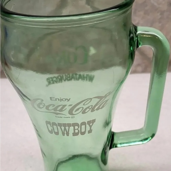 Collectible Green Coke Coca Cola Whataburger Cowboy Glass with Handle 16 oz - Picture 1 of 9